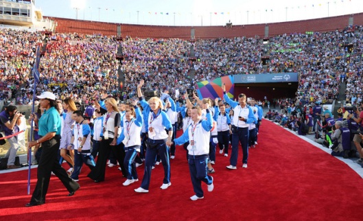Team Greece walk into the satdium during the opening ceremonies of the Special Olympics at the Los Angeles Coliseum on July 25, 2015. (Wally Skalij/Los Angeles Times/TNS)