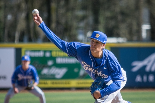 Joe Record (28) pitched for the Gauchos. The No. 11 Oregon Ducks hosted the University of California, Santa Barbara Gauchos on March 6, 2016 at PK Park in Eugene, Oregon. (Samuel Marshall/Emerald)